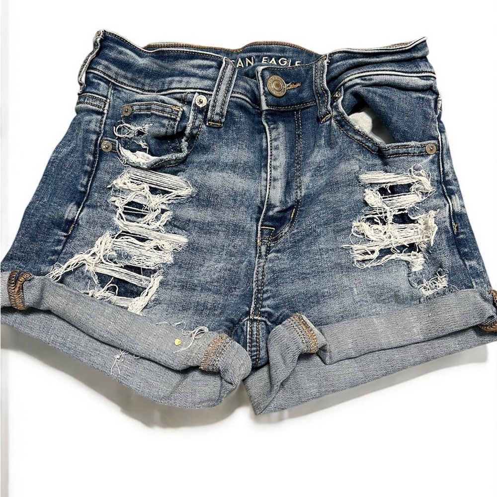 American Eagle Outfitters Women's Distressed Blue Denim Shorts